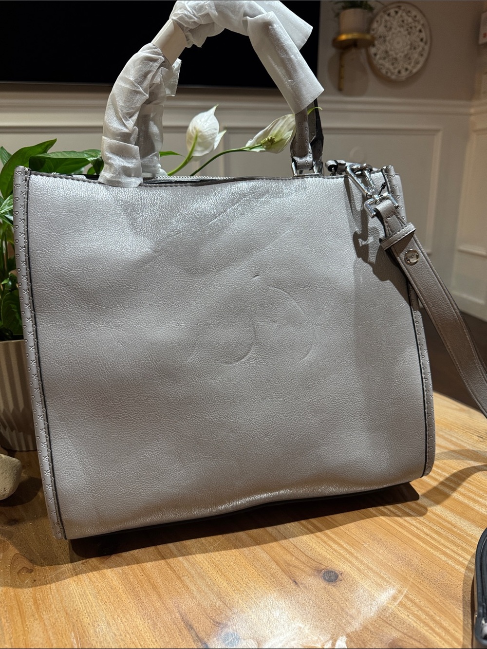 Calvin Klein Metallic Silver Satchel with Detachable Strap - Picture 3 of 4